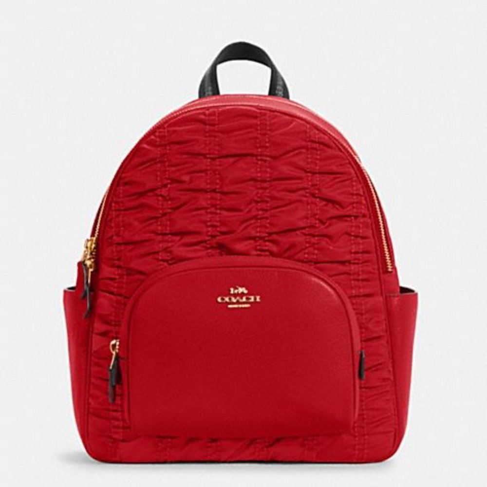 Coach Court Confetti Red Leather & Nylon Backpack With Ruching NWT